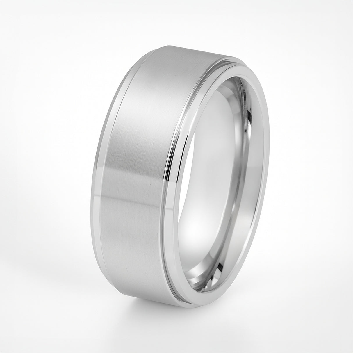 Men's Silver Titanium With Stepped Beveled Edges And Brushed Center - 9mm