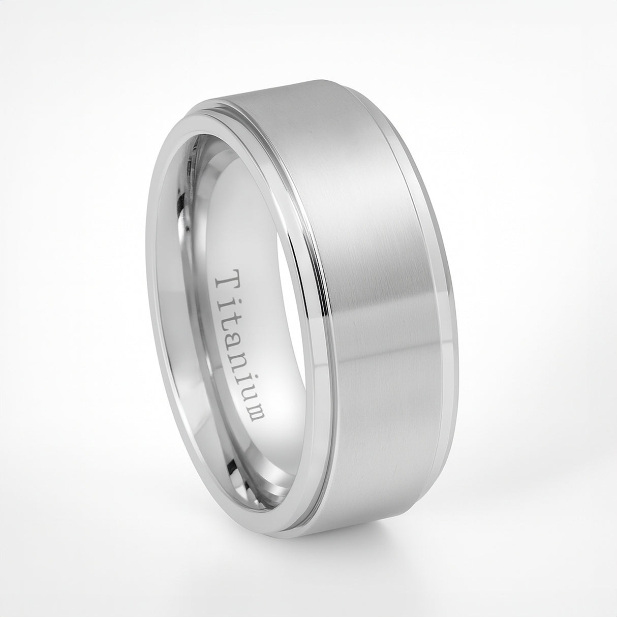 Men's Silver Titanium With Stepped Beveled Edges And Brushed Center - 9mm