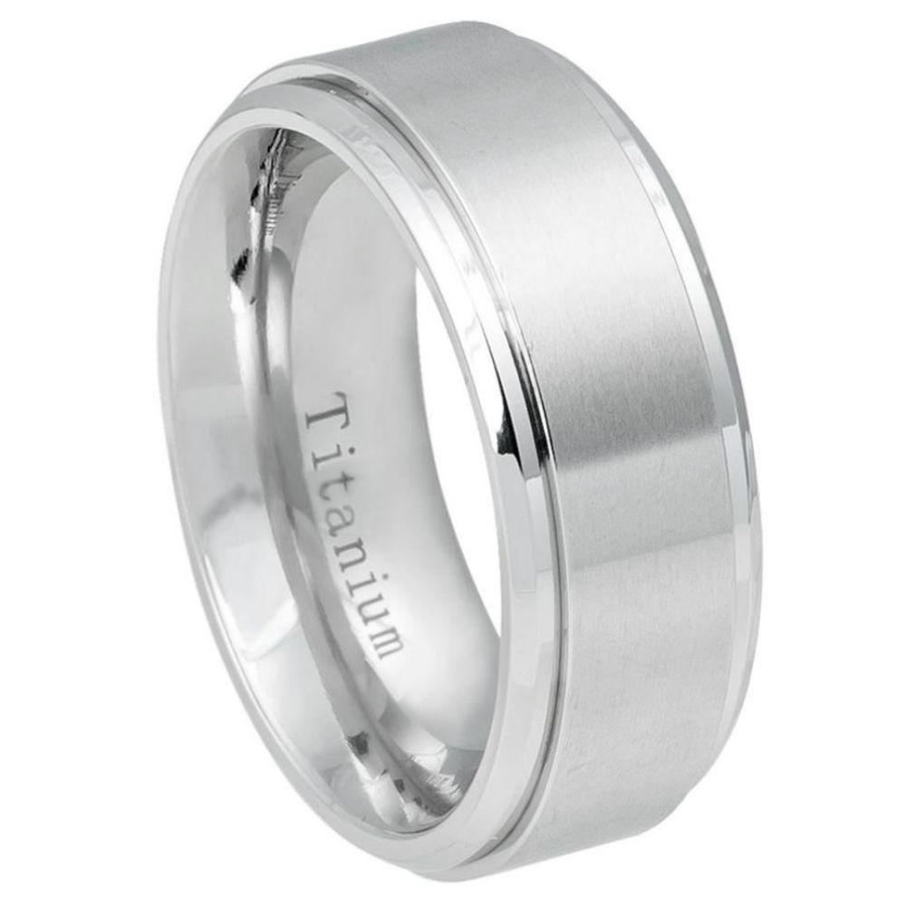 Men's Silver Titanium With Stepped Beveled Edges And Brushed Center - 9mm