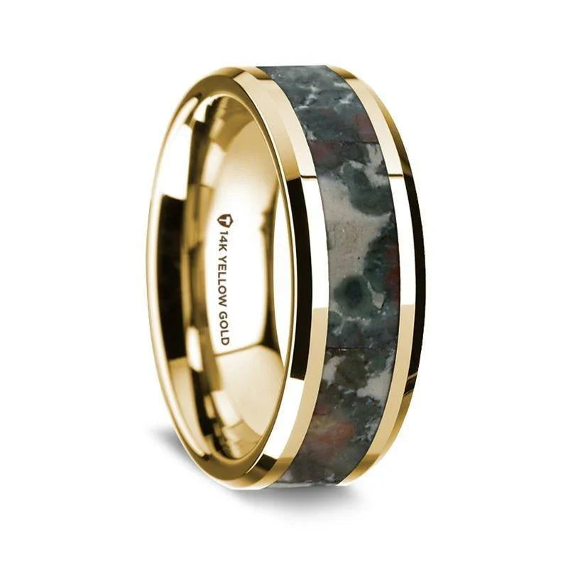 JACKSON | Brushed Inlay Domed Edge Ring in Yellow Gold (4mm-8mm)