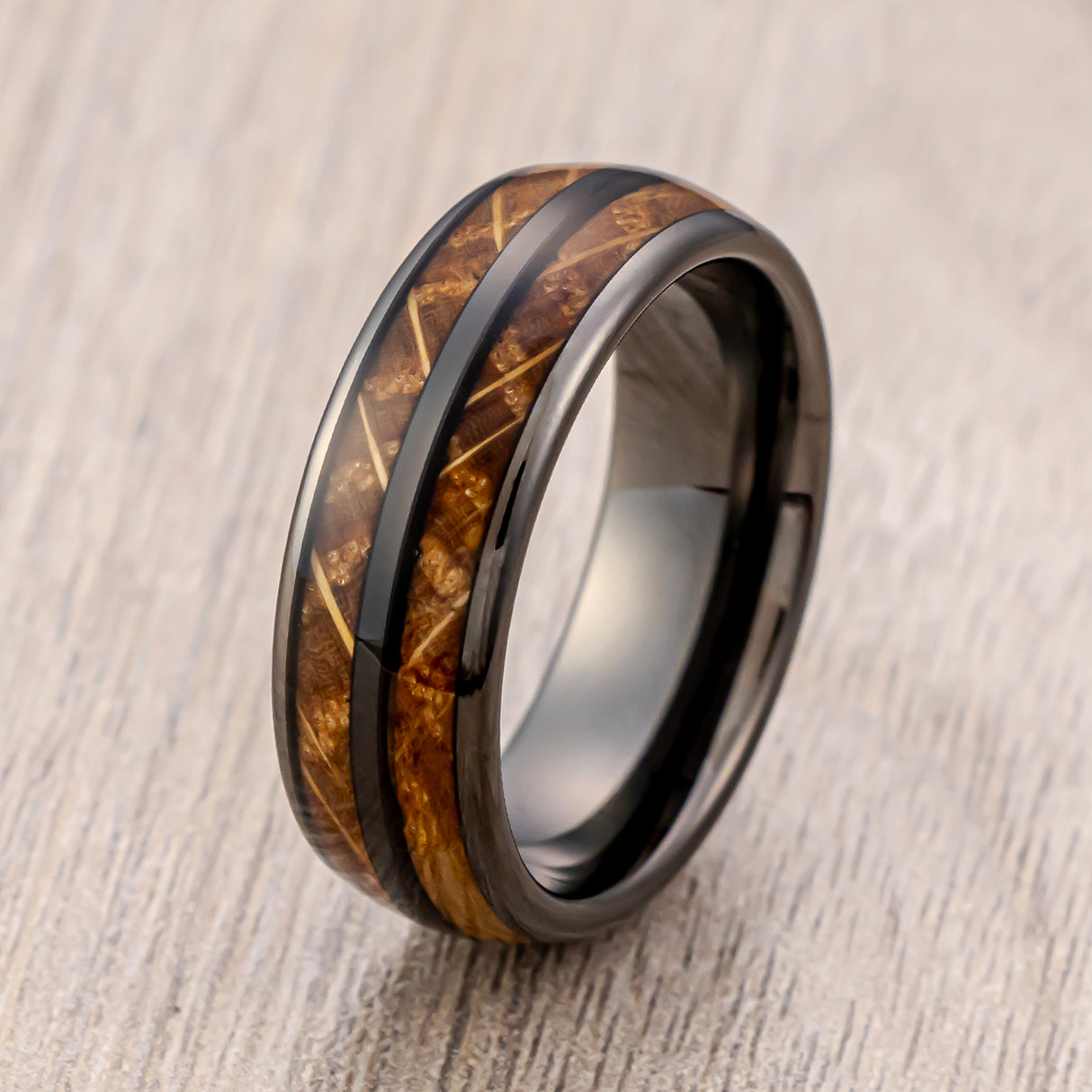 8mm - Gunmetal Tungsten Double Barrel Wood Ring