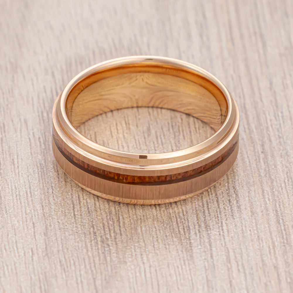 8 mm- Rose Gold Tungsten Carbide wood Ring, Real Koa Wood Inlay Ring