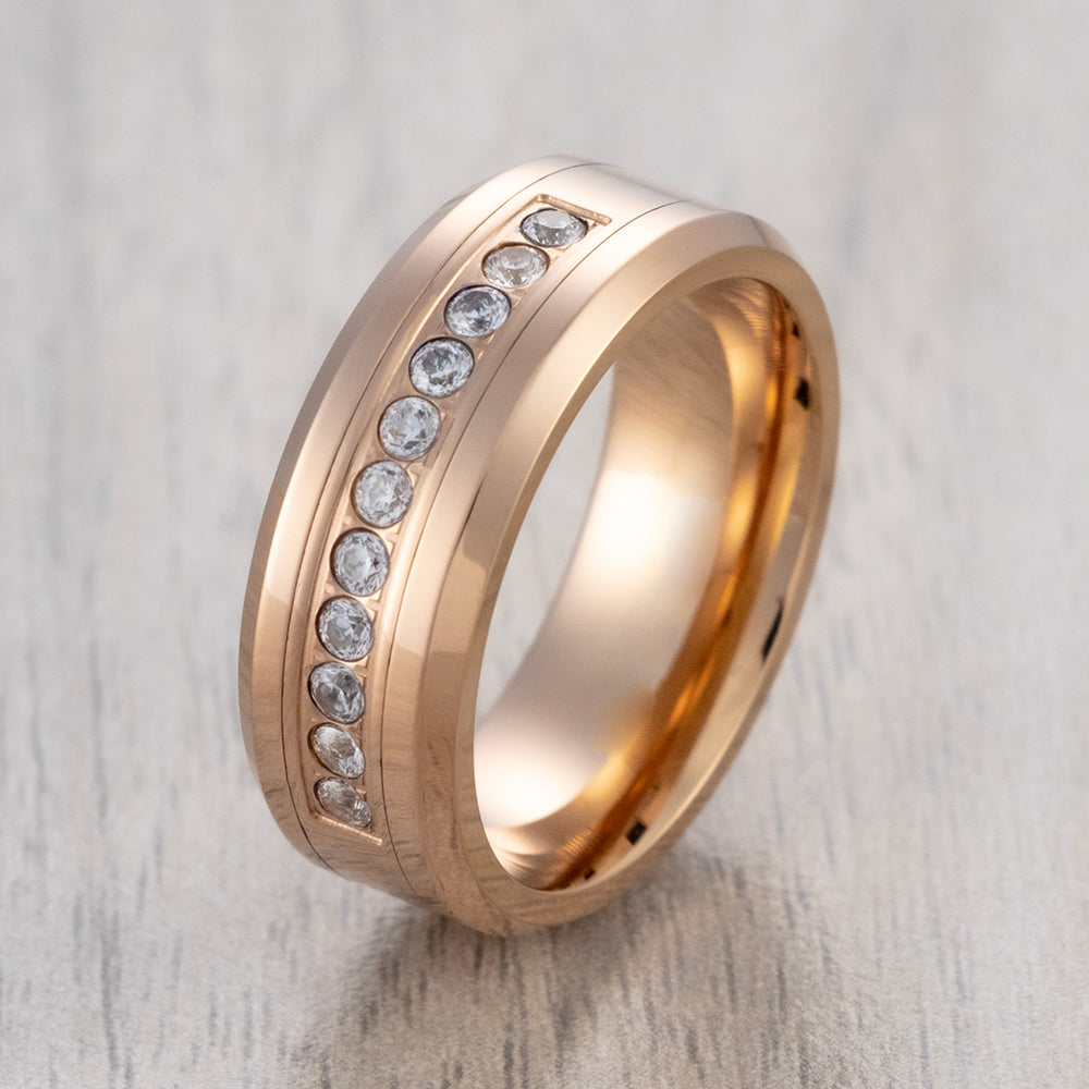8mm - Rose Gold Tungsten Wedding Band Men, Comfort Fit Anniversary Ring, Engagement Band