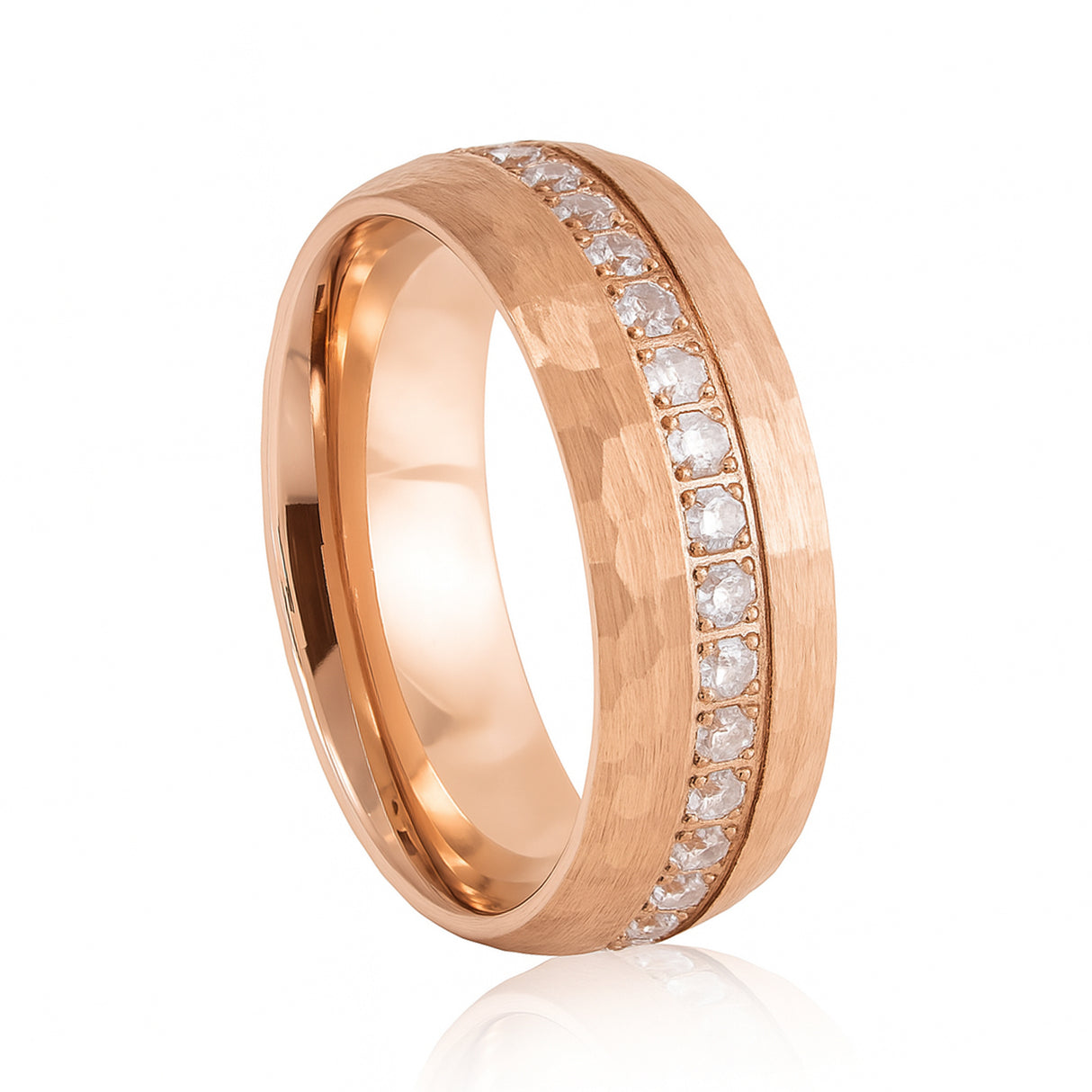 8mm Rose Gold Tungsten Ring, Tungsten Wedding Band with White Diamonds
