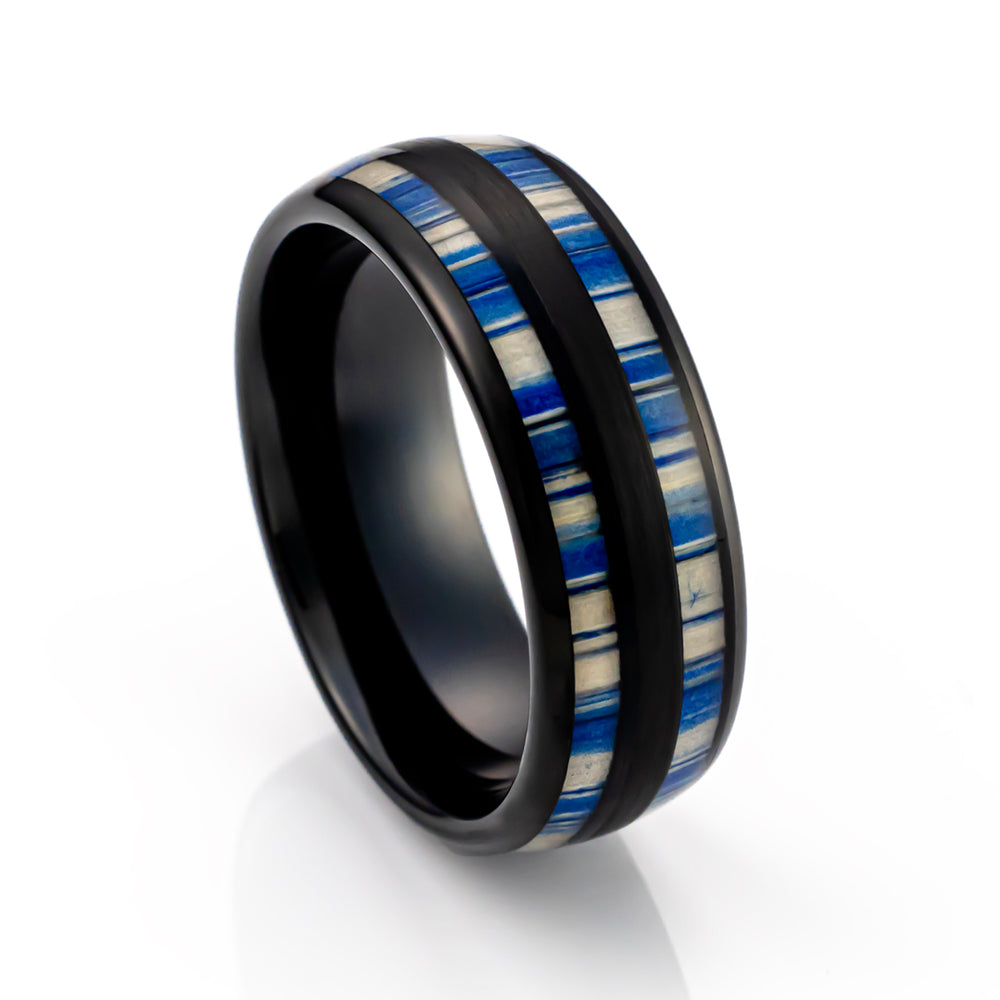 8mm - Tungsten Blue Dyed Bamboo Ring, Dome Wedding Band, Wedding Ring