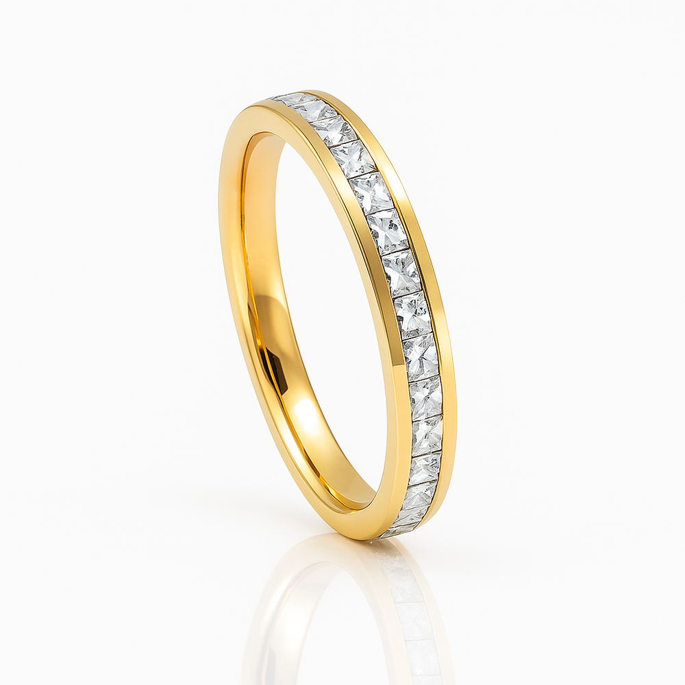 4MM 14k Gold Princess Cut Women's Eternity Titanium Ring Wedding Band with CZ