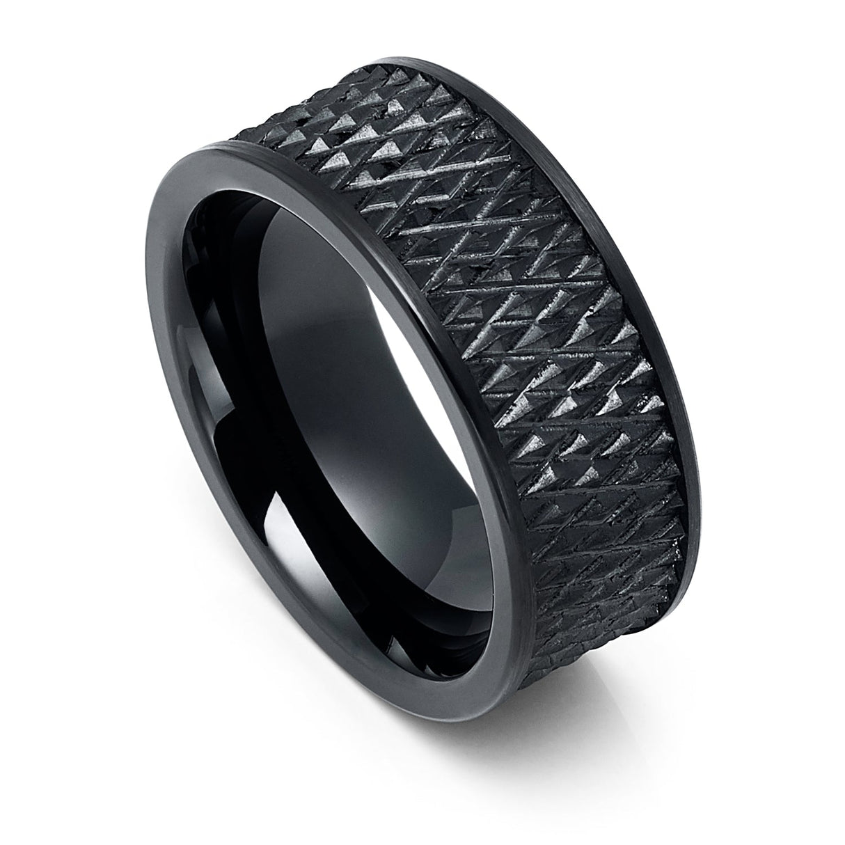 9mm Black Tungsten Carbide Ring W/ Parallelogram Design Center