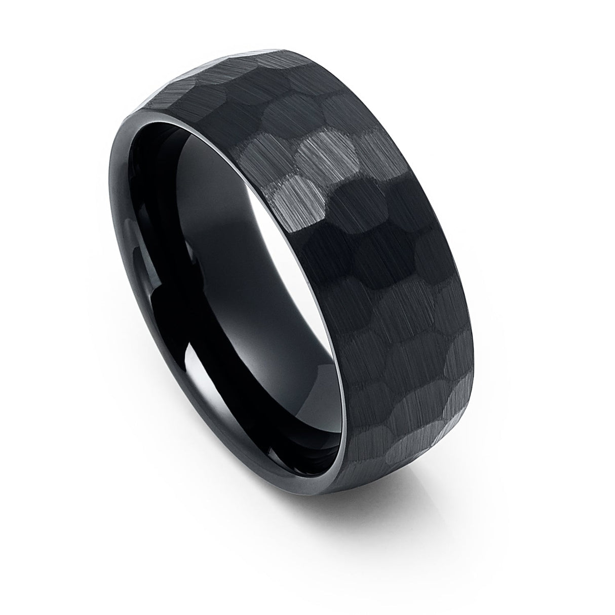 8mm Black Tungsten Carbide Chiseled Dome Shaped Ring
