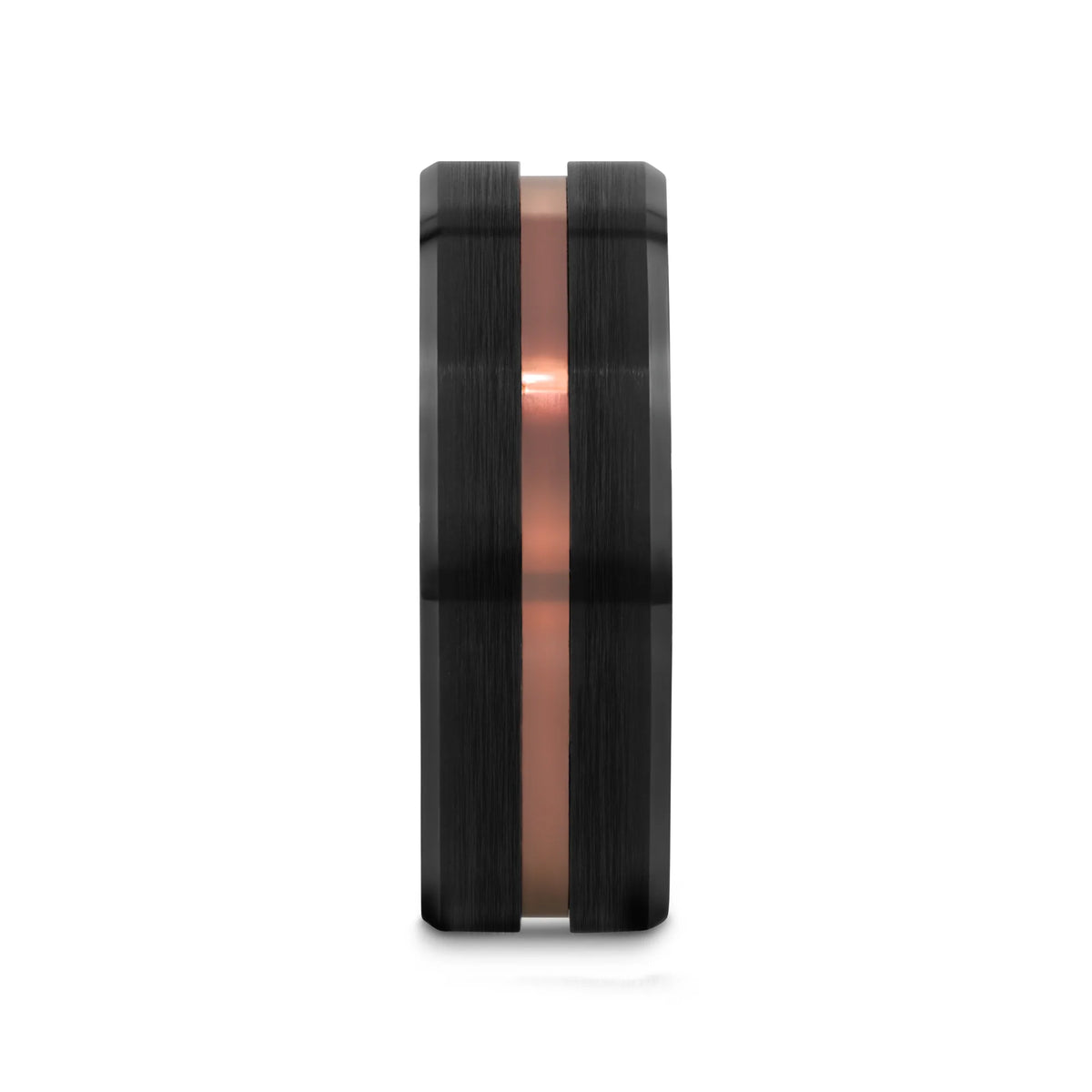 NEVAN Flat Brushed Black Tungsten Men’s Wedding Band with Espresso Groove Center - 8mm