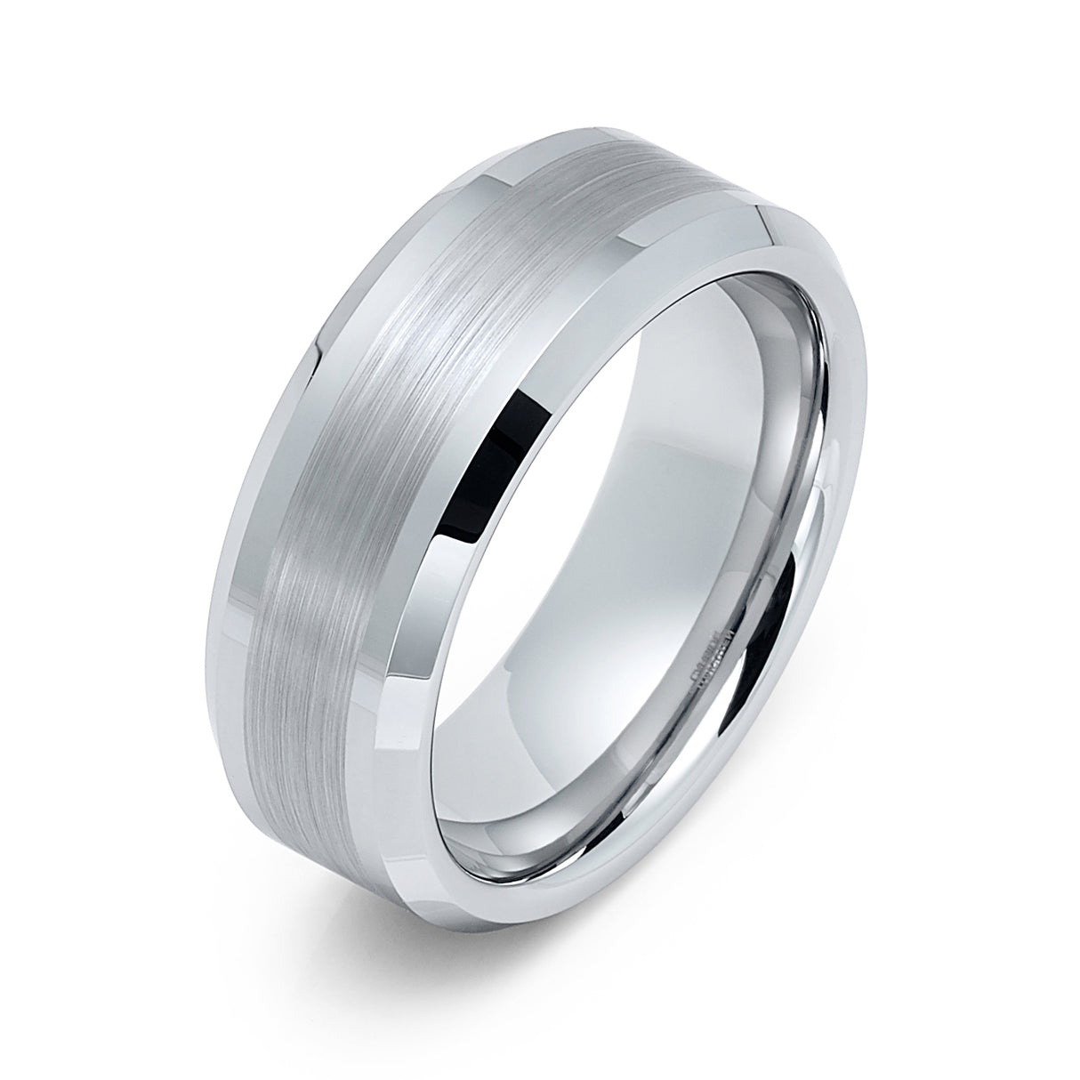 8mm - Silver Tungsten Wedding Band, Brushed Center Finish, Silver Tungsten Ring,