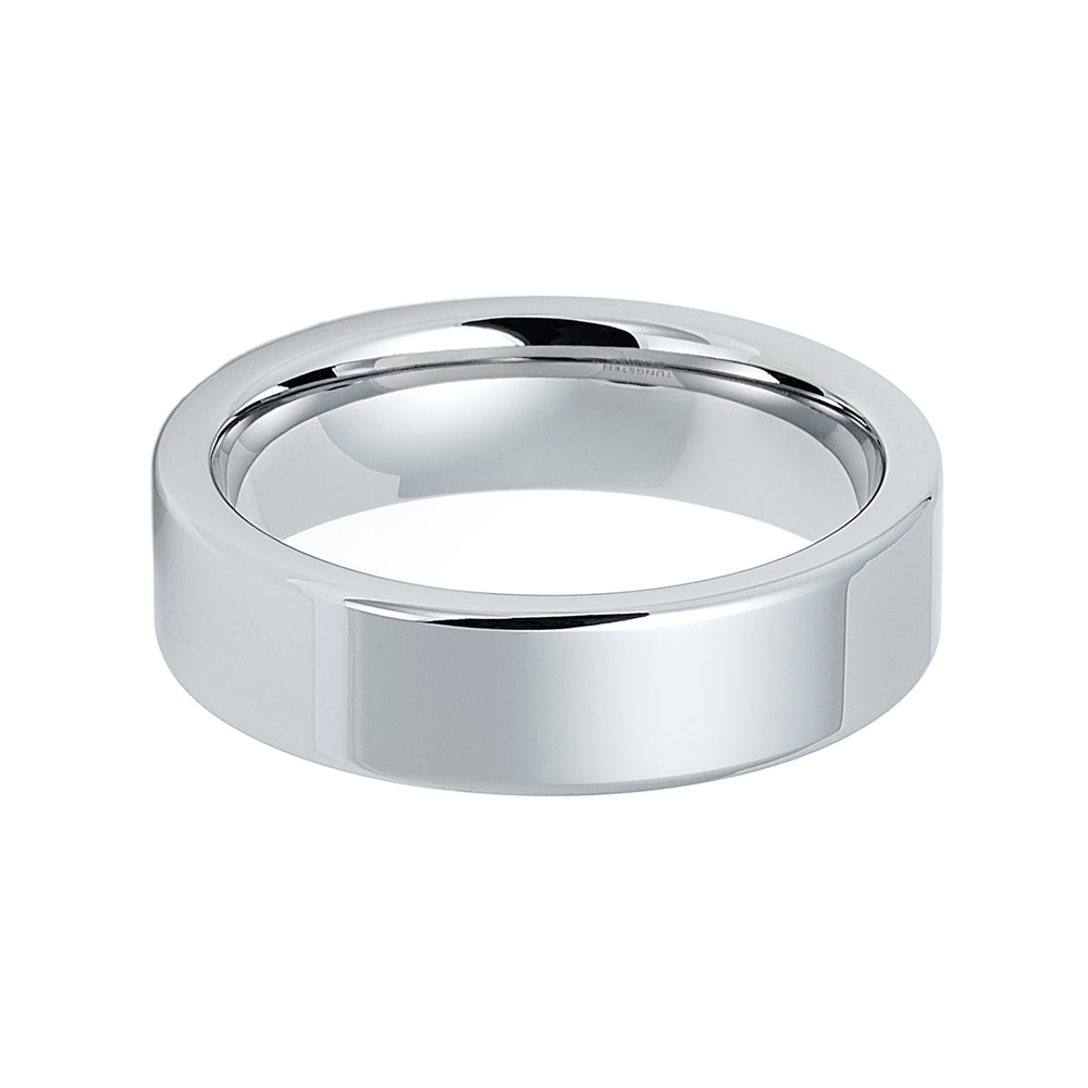 6mm - Silver Tungsten Wedding Ring, High Polish Pipe Cut Ring