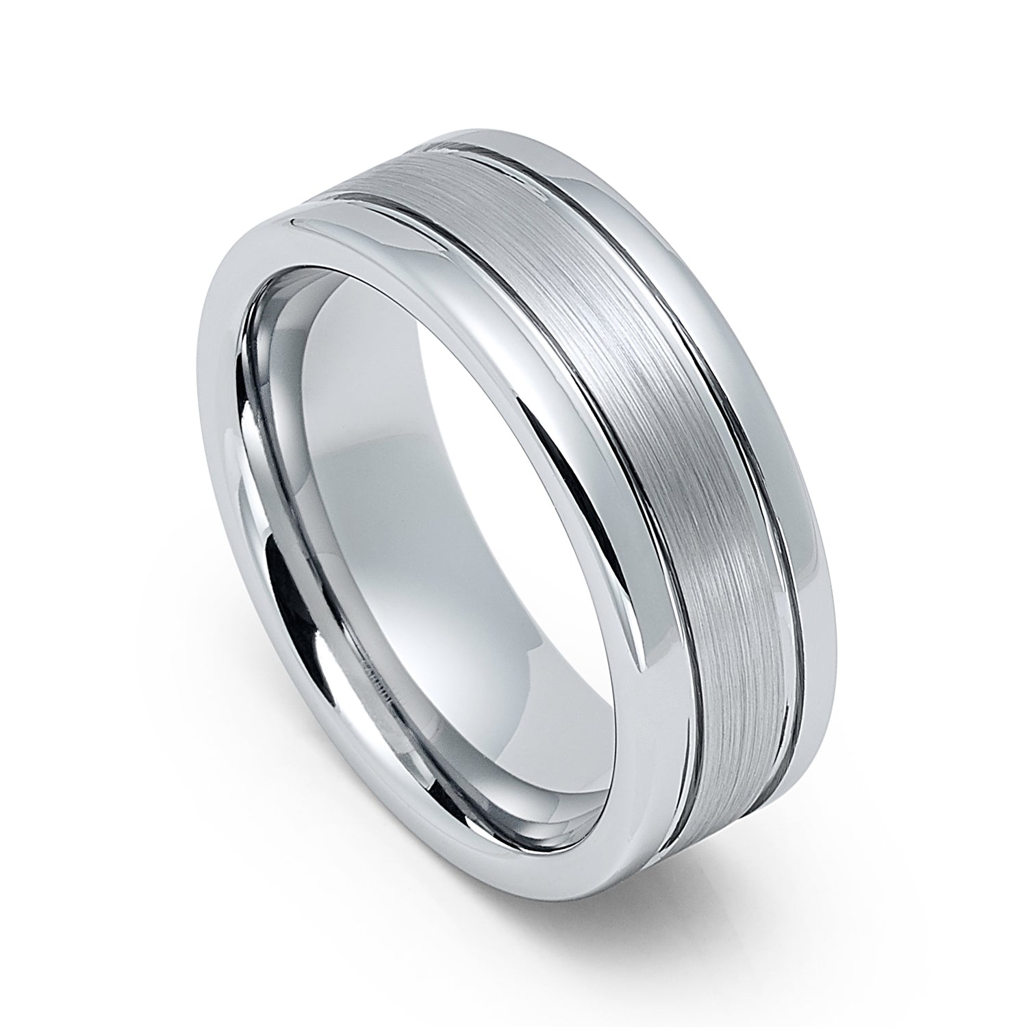 NUNCAD Brown & Rose Gold Tungsten Carbide Ring - Center Groove, Beveled Edges, Comfort Fit, Men's Wedding Band