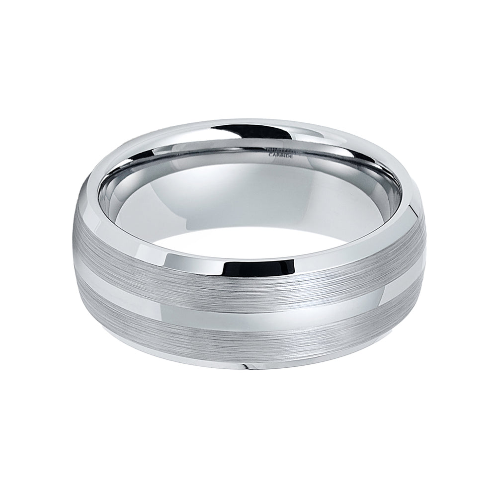 8mm - Men's Tungsten Carbide Ring W/ Brushed Sides, Polished Center,