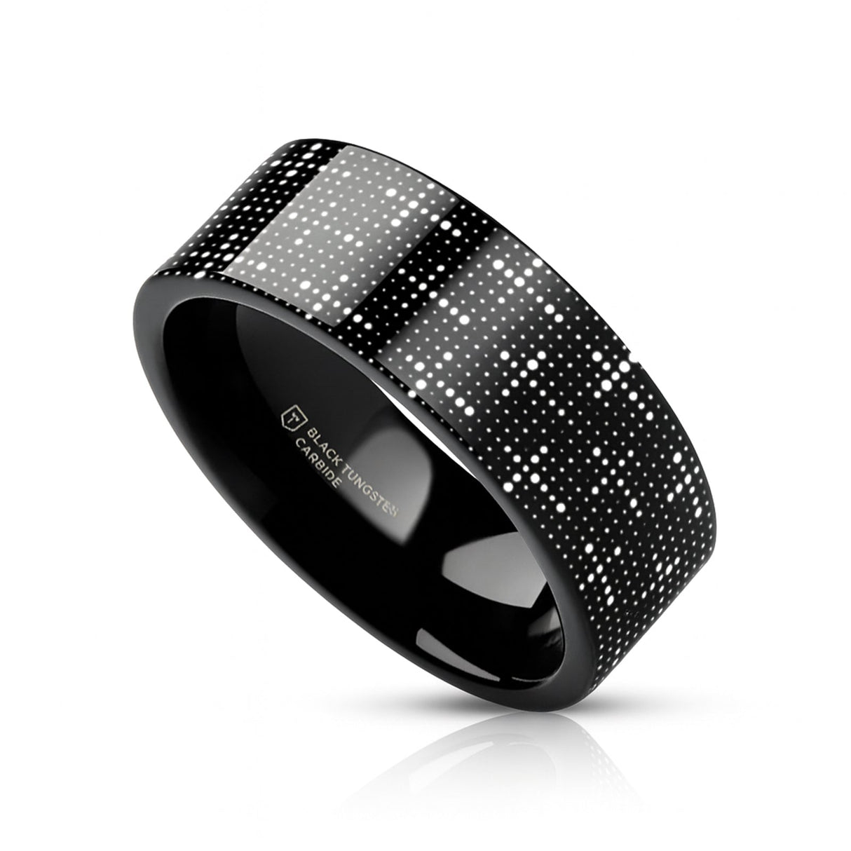 DOTTED CROSSES on Black Flat Tungsten Carbide Ring