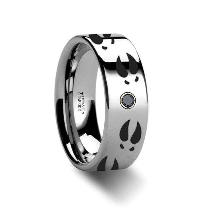 Deer Print Animal Track Ring Black Diamond Ring