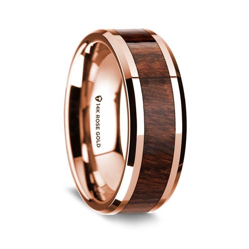 14K Rose Gold Polished Beveled Edges W/ Carpathian Inlay - 8mm