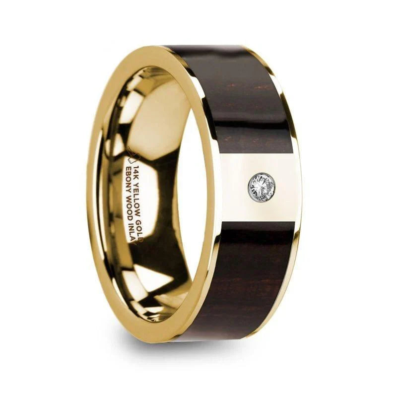 SERGIOS 14k Yellow Gold W/ Ebony Wood Inlay Single diamond