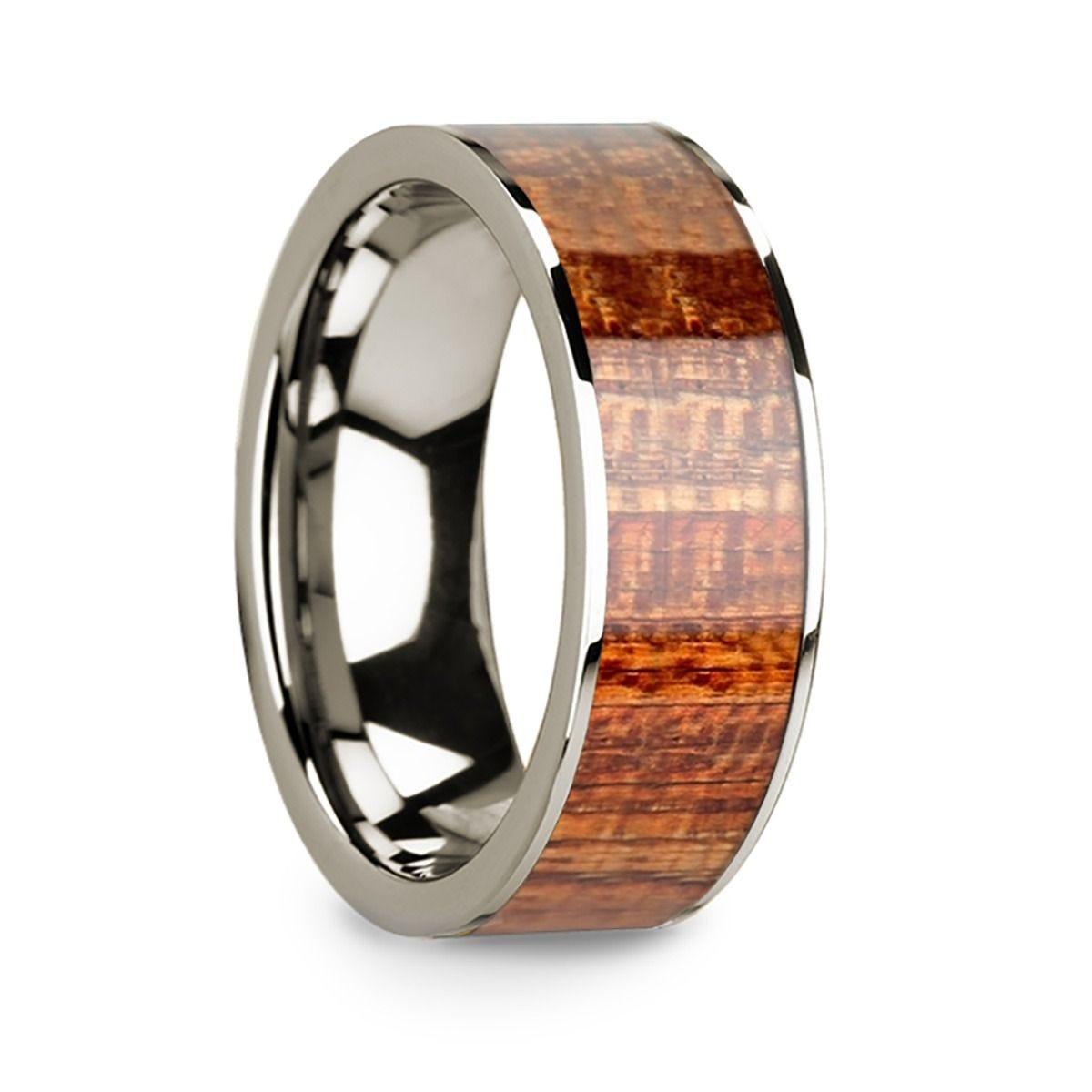 14k White Gold & Mahogany Wood Inlaid Men's W/ Polished Finish - 8mm