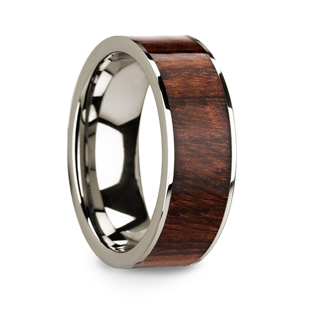 Polished 14k White Gold W/ Carpathian Wood Inlay - 8mm