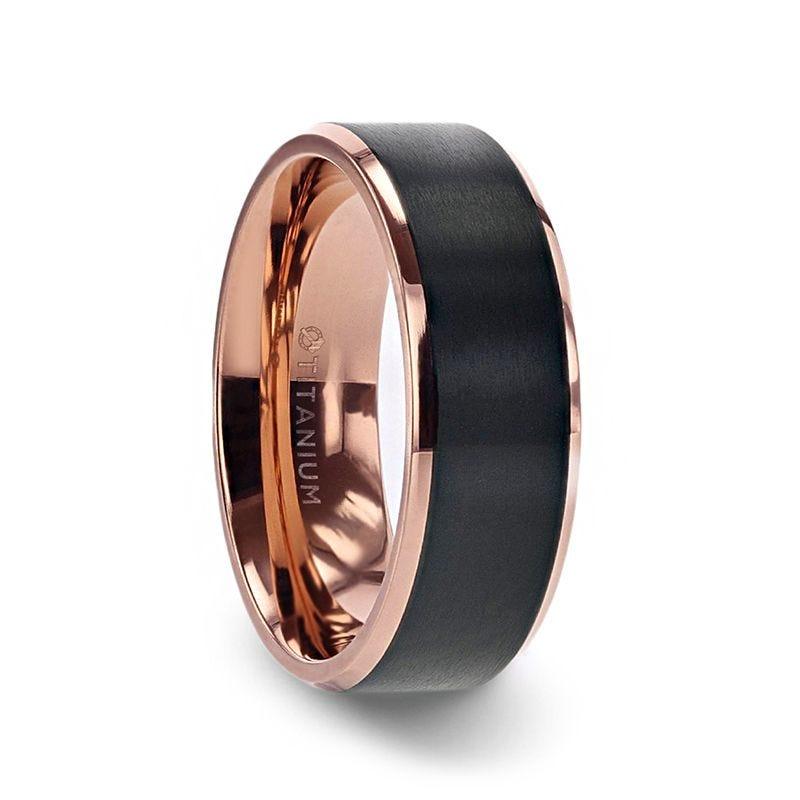 Men's Black & Rose Gold Tungsten Carbide Wedding Band - Brushed Metal Finish, 6mm Or 8mm 8 thumbnail image