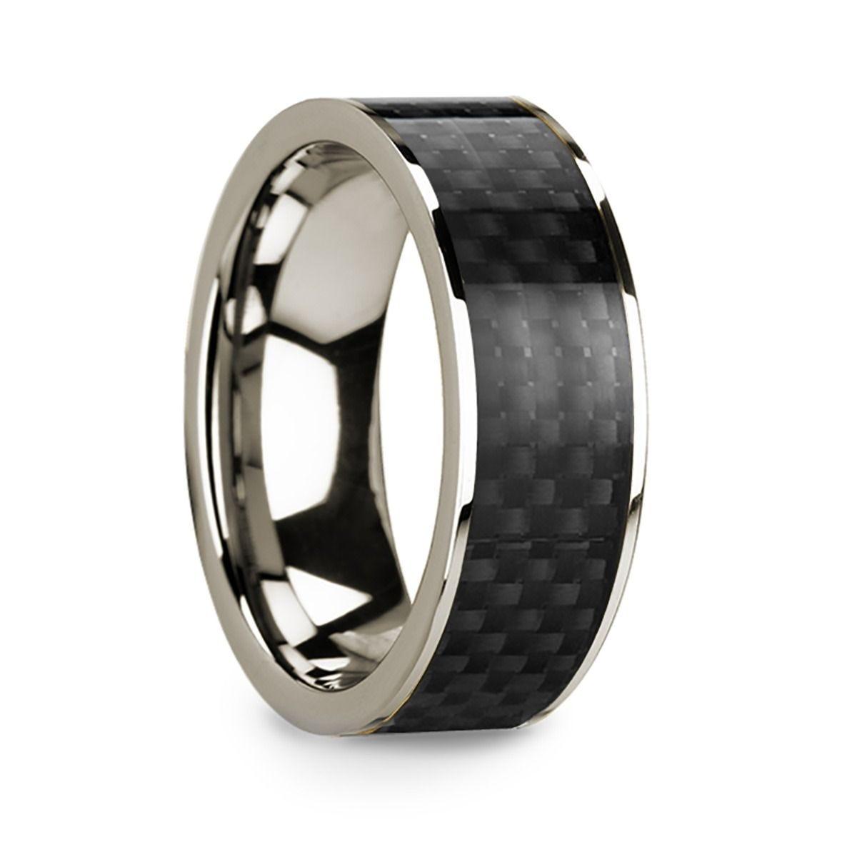 Polished 14k White Gold W/ Black Carbon Fiber Inlay - 8mm