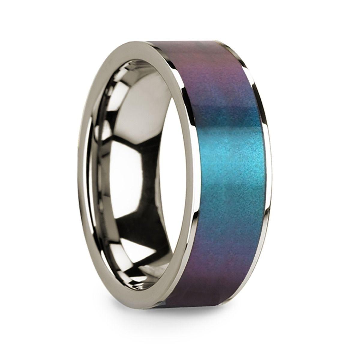 14k White Gold Blue & Purple Color Changing Inlaid Polished - 8mm