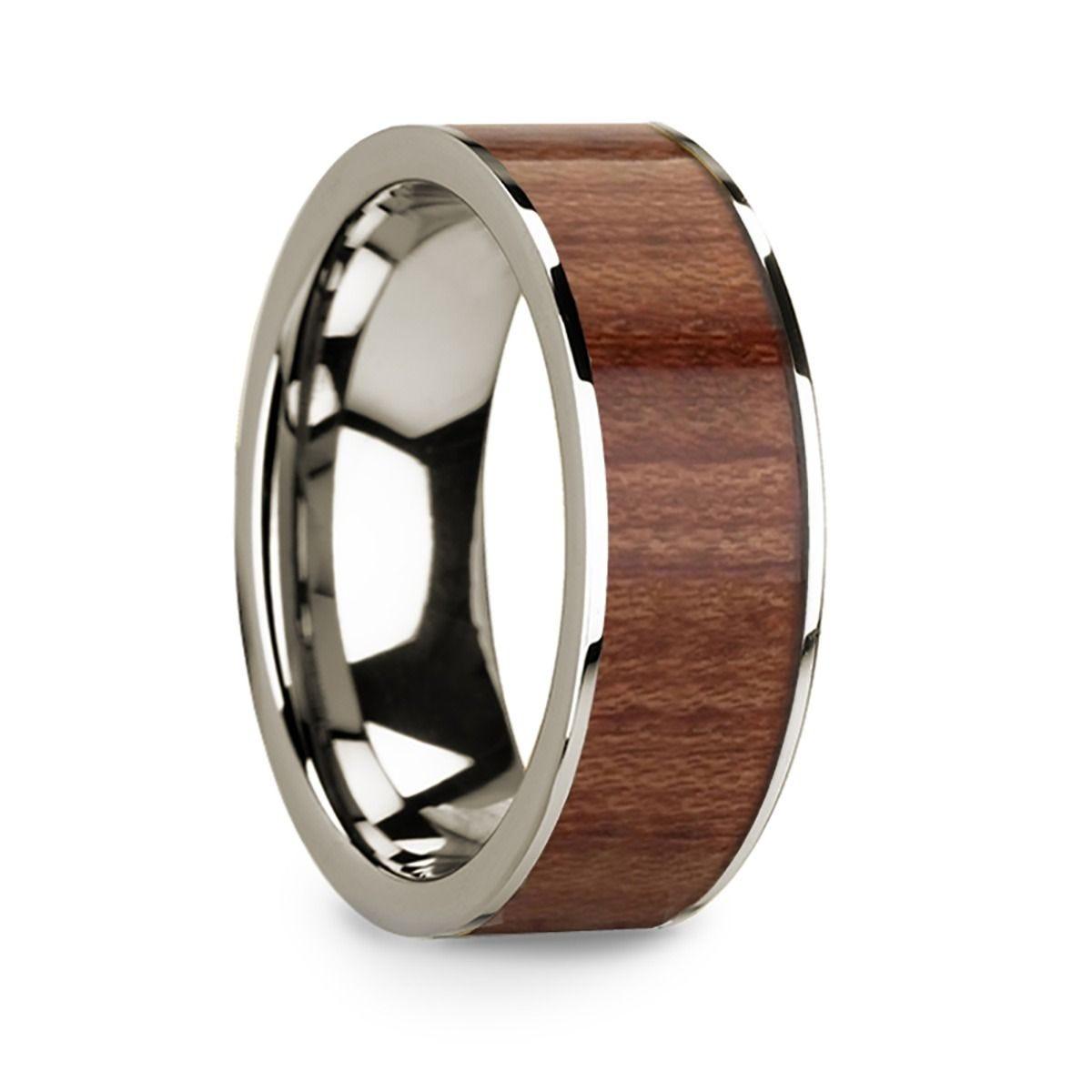 14k White Gold W/ Rosewood Inlay & Polished Finish - 8mm