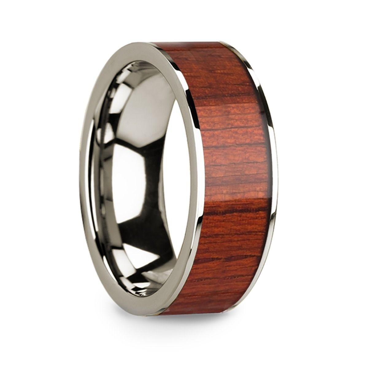 Polished Finish 14k White Gold W/ Padauk Wood Inlay - 8mm