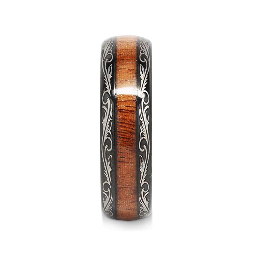 6mm - Mens Wedding Band, Black Tungsten Ring, Koa Wood Inlay, Dome Comfort Fit