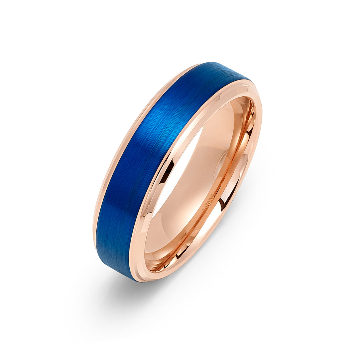 6mm - Tungsten Carbide Ring, Rose Gold and Blue, Brushed Wedding Band. Mens and Womens