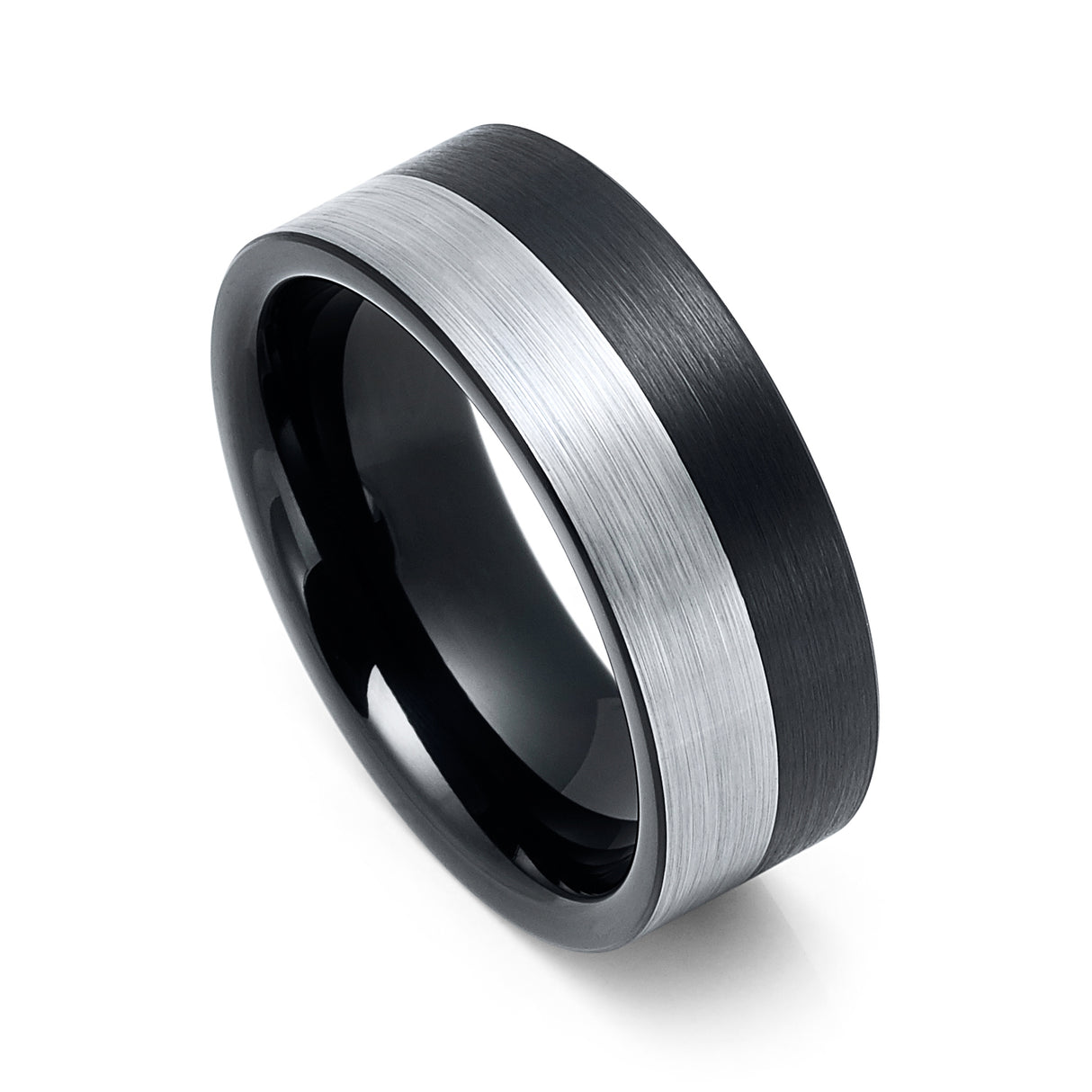 8mm - Black Tungsten Wedding Band Brushed Night & Day Ring