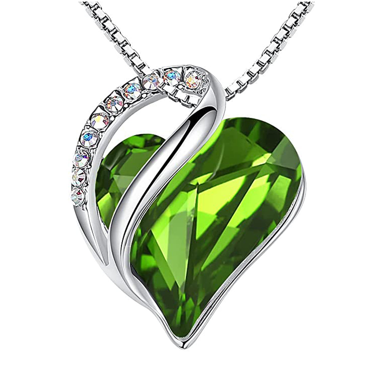 Infinity Love Heart Pendant Necklace - Peridot Green Crystal August Birthstone - Made with Swarovski Crystals