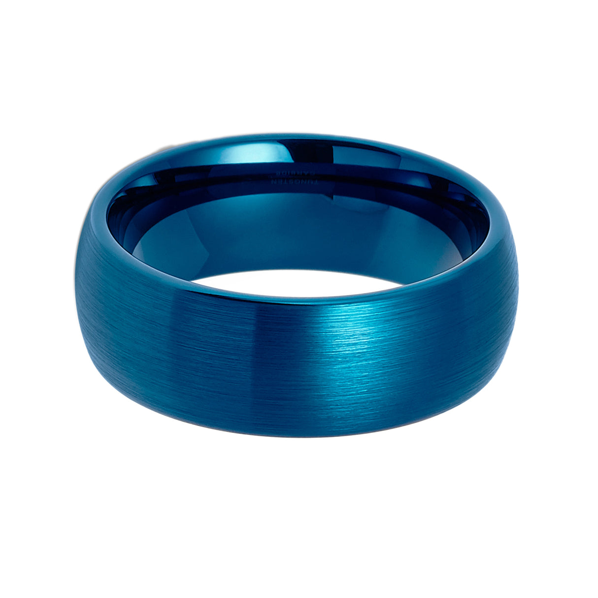 8mm - Blue Tungsten Carbide Wedding Ring, Brushed Dome Ring