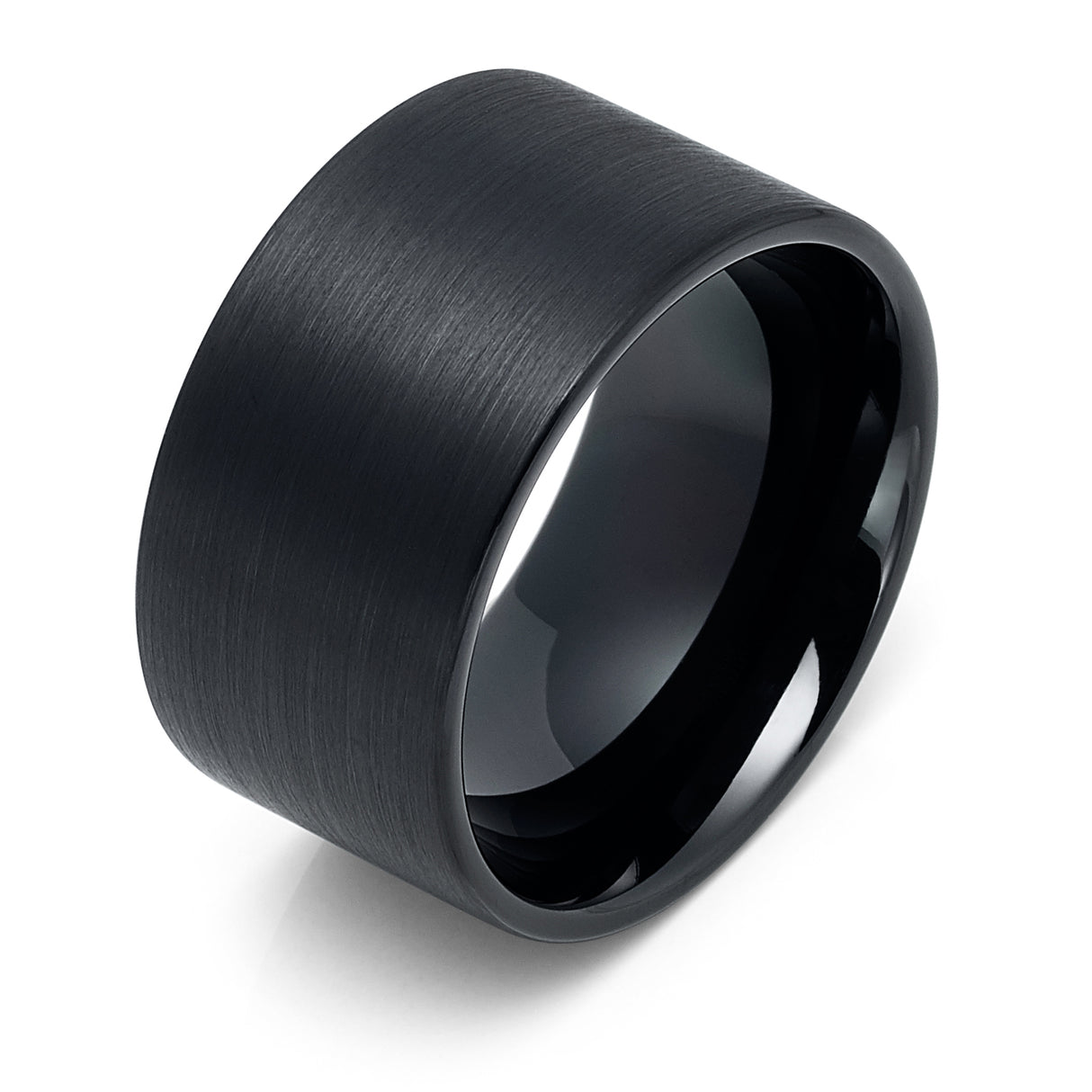 12mm Black Tungsten Wedding Band, Flat Top Black Brushed Ring