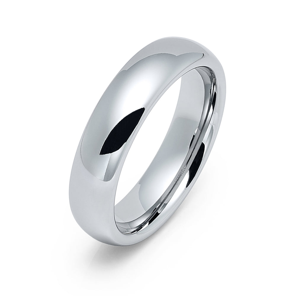 5mm - Silver Tungsten Carbide Wedding Band High Polished Dome Shape Ring
