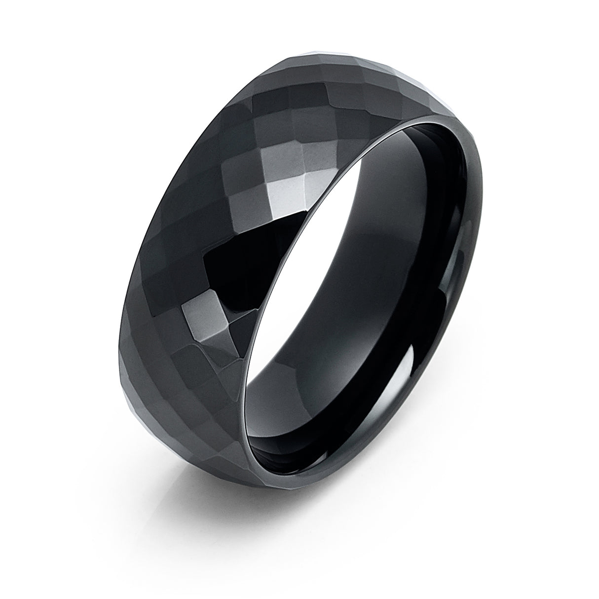 8mm Black Diamond Faceted Tungsten Carbide Wedding Ring