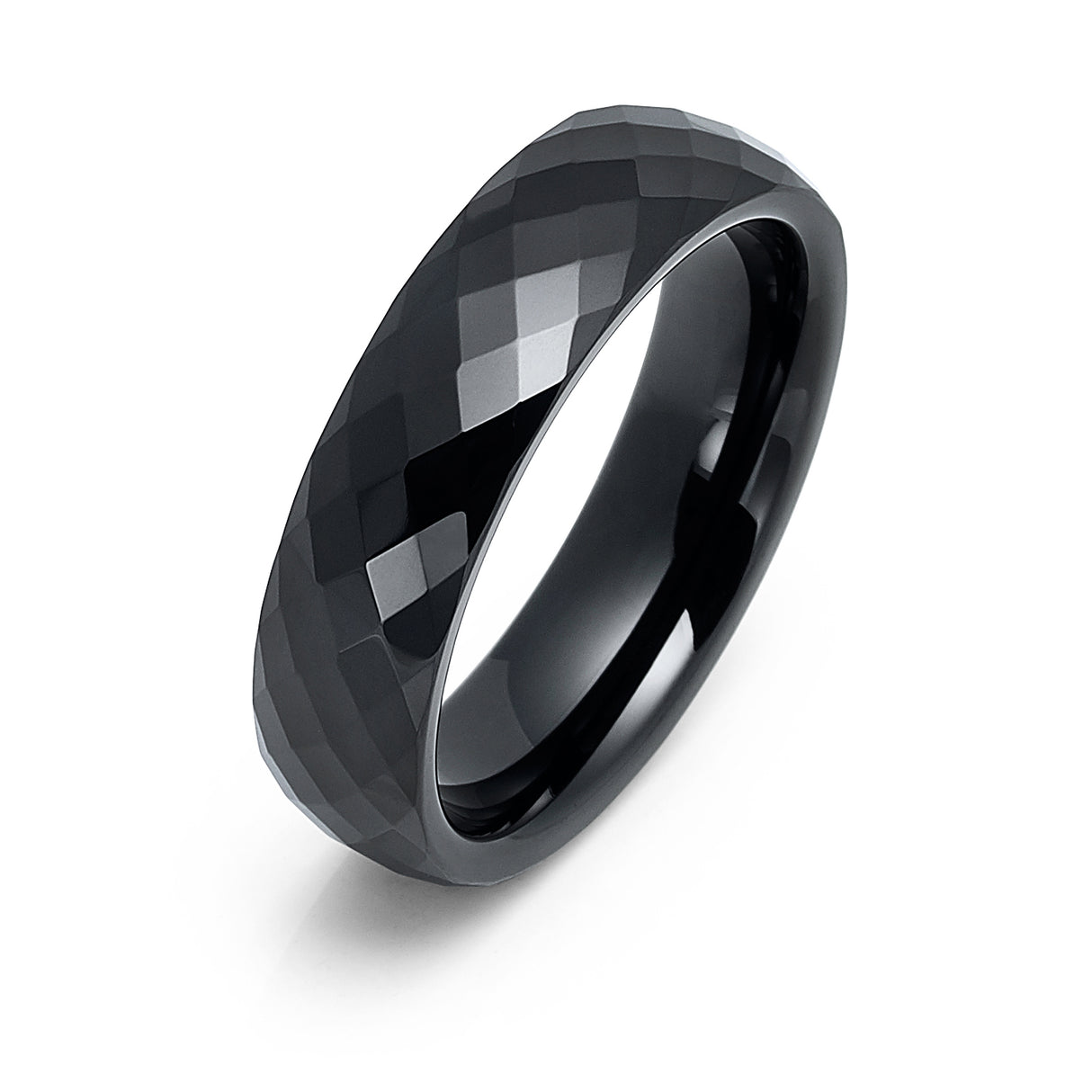 6mm Black Diamond Faceted Tungsten Carbide Wedding Ring