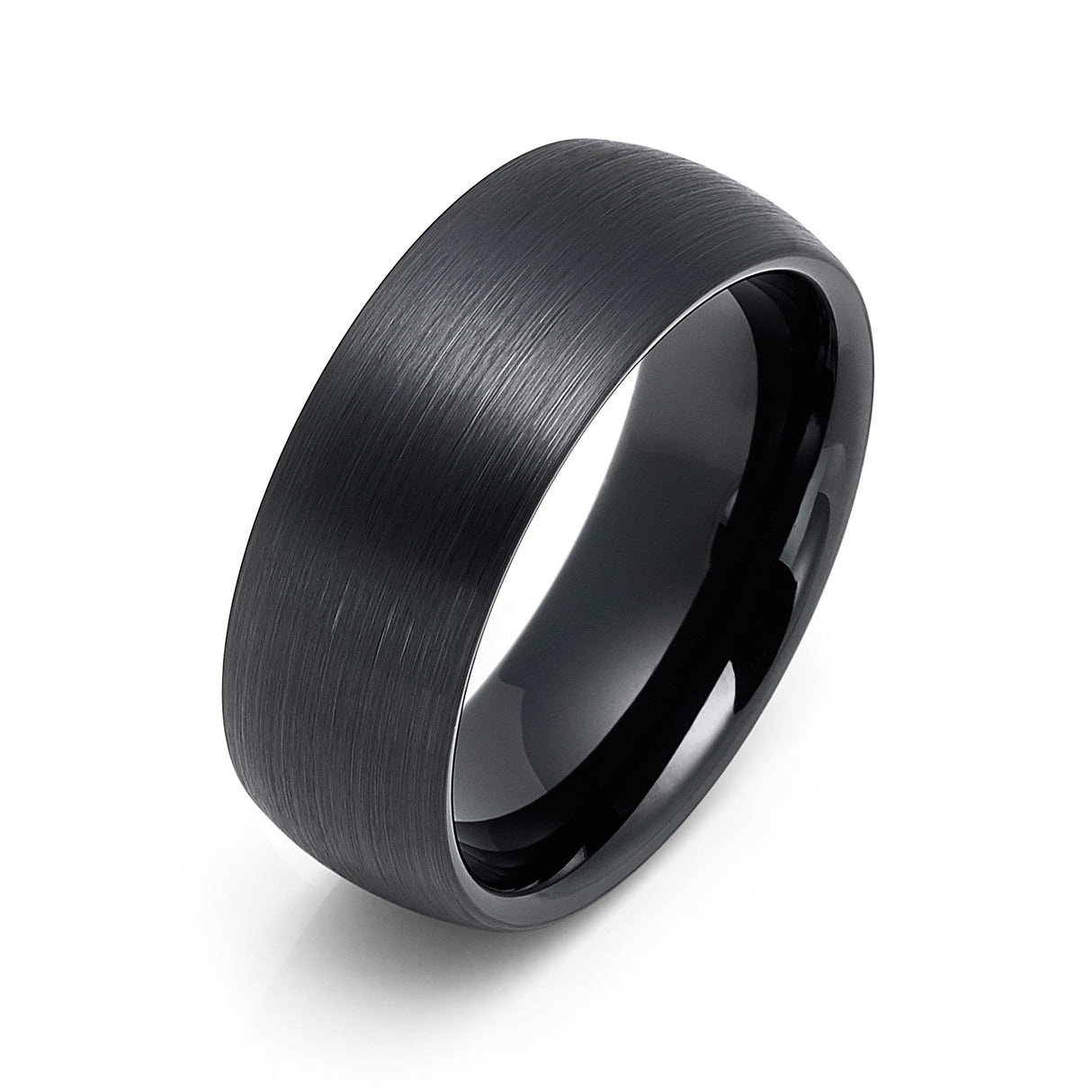 8mm Black Tungsten Carbide Wedding Ring Dome Shape Brush Finish