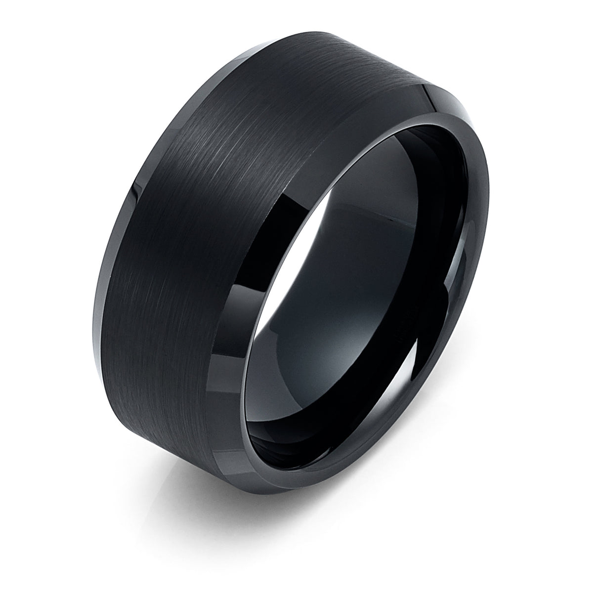 10mm Black Tungsten Carbide Wedding Ring with Polished Edges