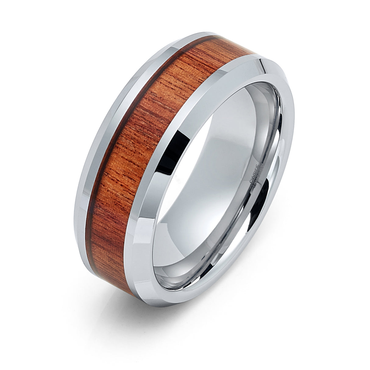 8mm - Silver Tungsten Wedding Band, Koa Wood inlay, Tungsten Wedding Ring,