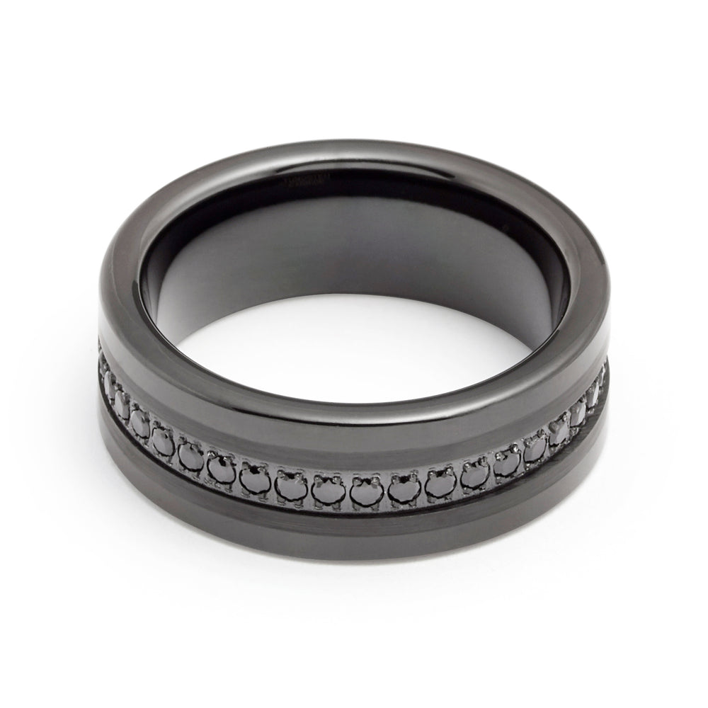 8mm - Mens Gunmetal Tungsten Wedding Band, Brushed CZ Diamonds, Tungsten Ring