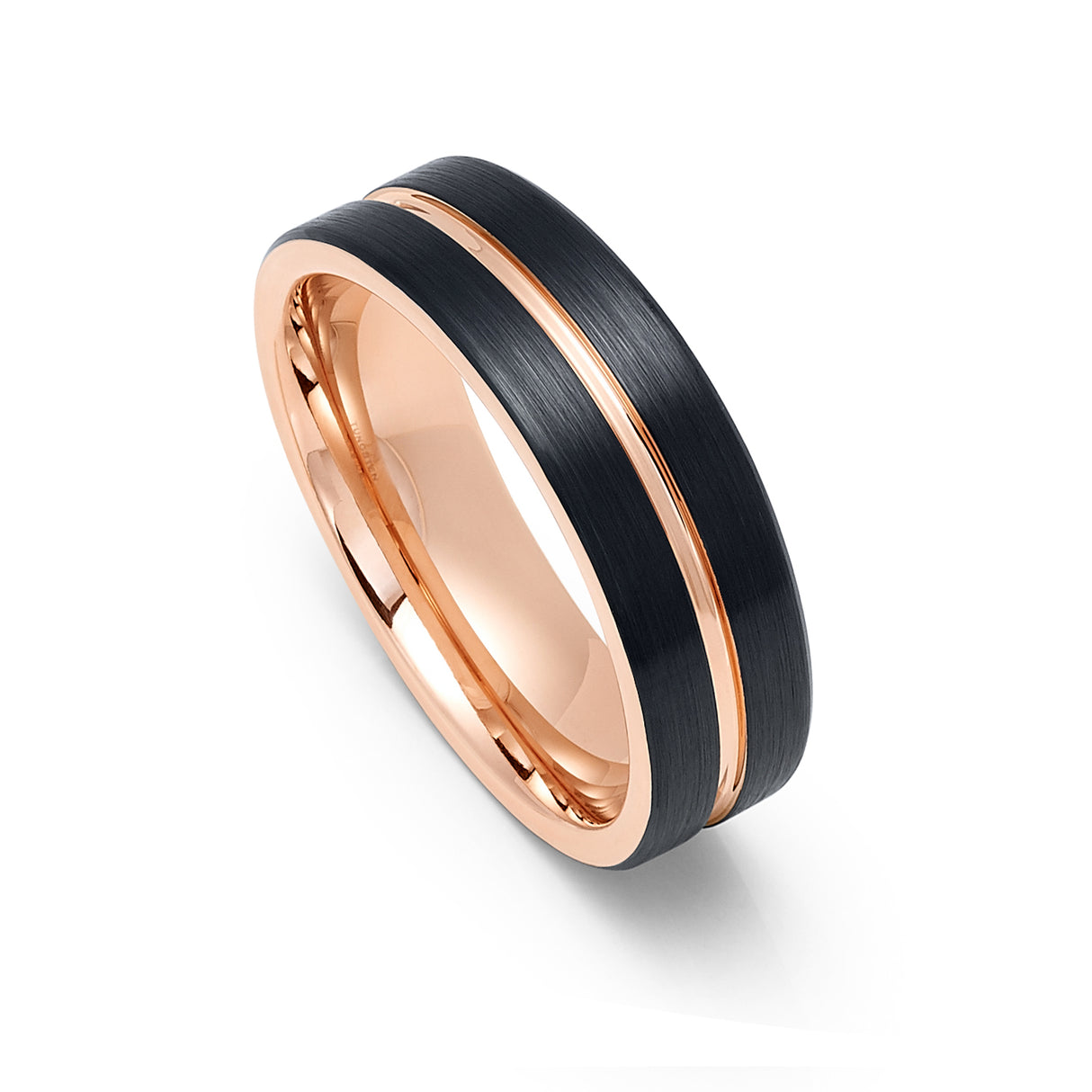 6mm Black & Rose Gold Tungsten Carbide Wedding Ring with Rose Gold Groove
