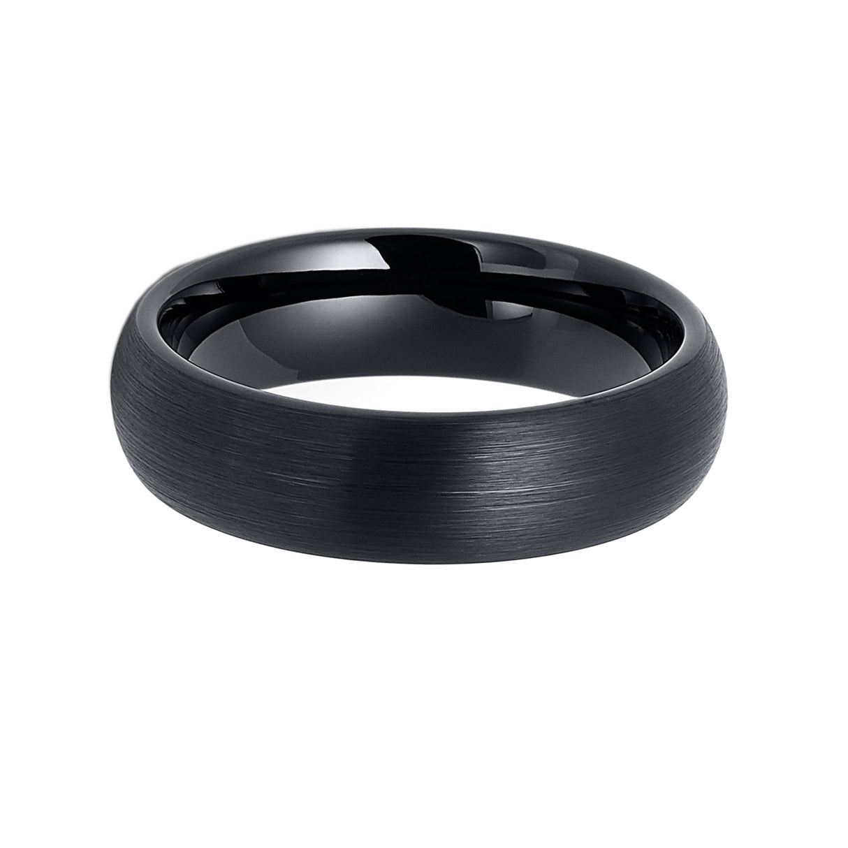 6mm Black Tungsten Carbide Wedding Band Brushed Finish Dome Shape Ring
