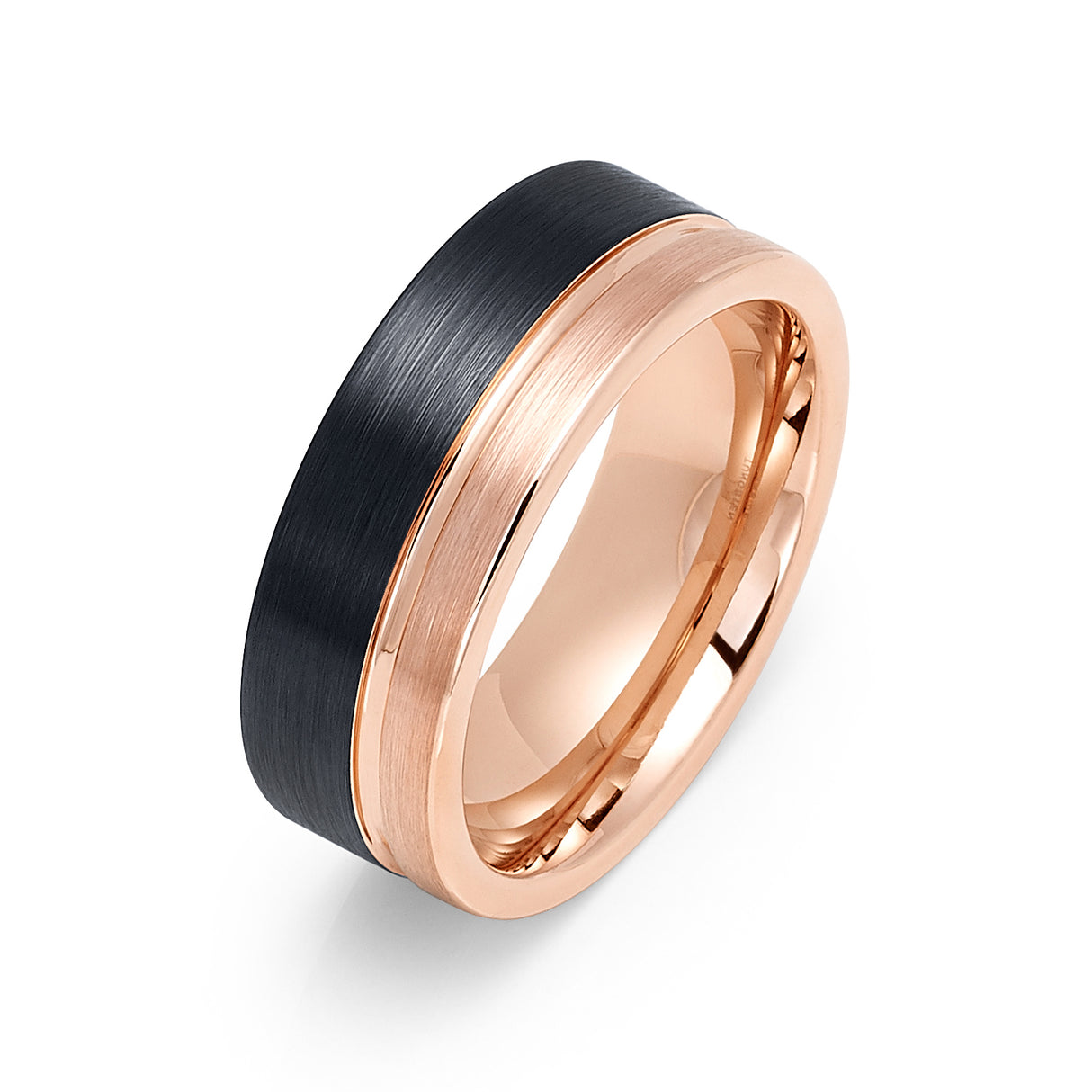 8mm Black & Rose Gold Tungsten Carbide Wedding Ring Brushed