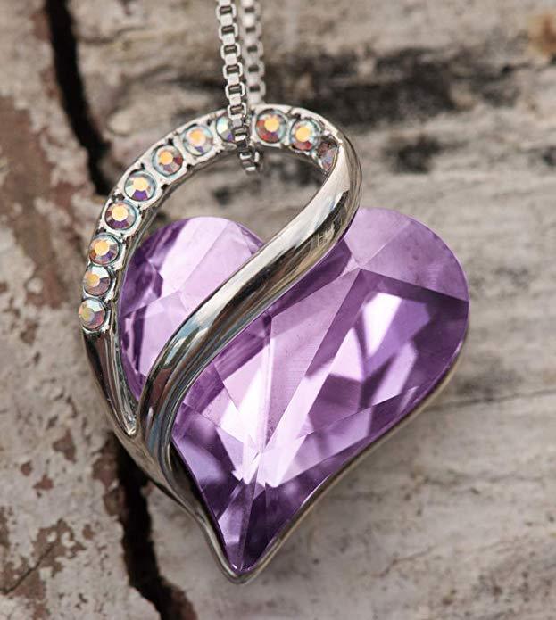 Infinity Alexandrite Light Purple June Birthstone Love Heart Pendant Necklace Made with Crystals Birthstone