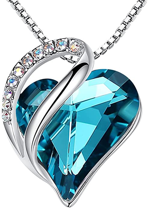 Infinity Love Heart Pendant Necklace -Zircon Blue Crystal - December Birthstone - Made with Swarovski Crystals Birthstone May