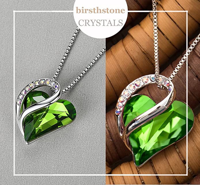 Infinity Love Heart Pendant Necklace - Peridot Green Crystal August Birthstone - Made with Swarovski Crystals