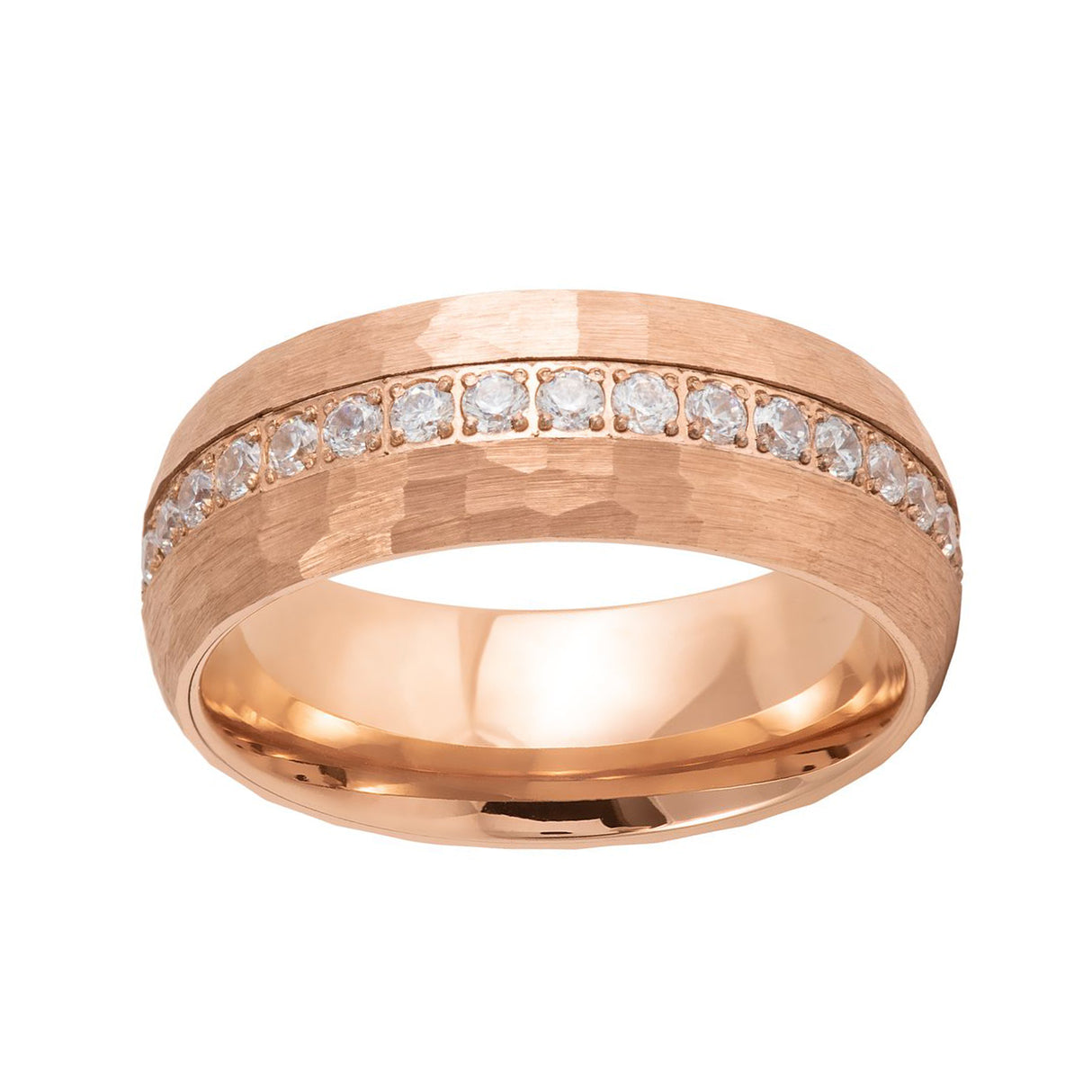 8mm Rose Gold Tungsten Ring, Tungsten Wedding Band with White Diamonds