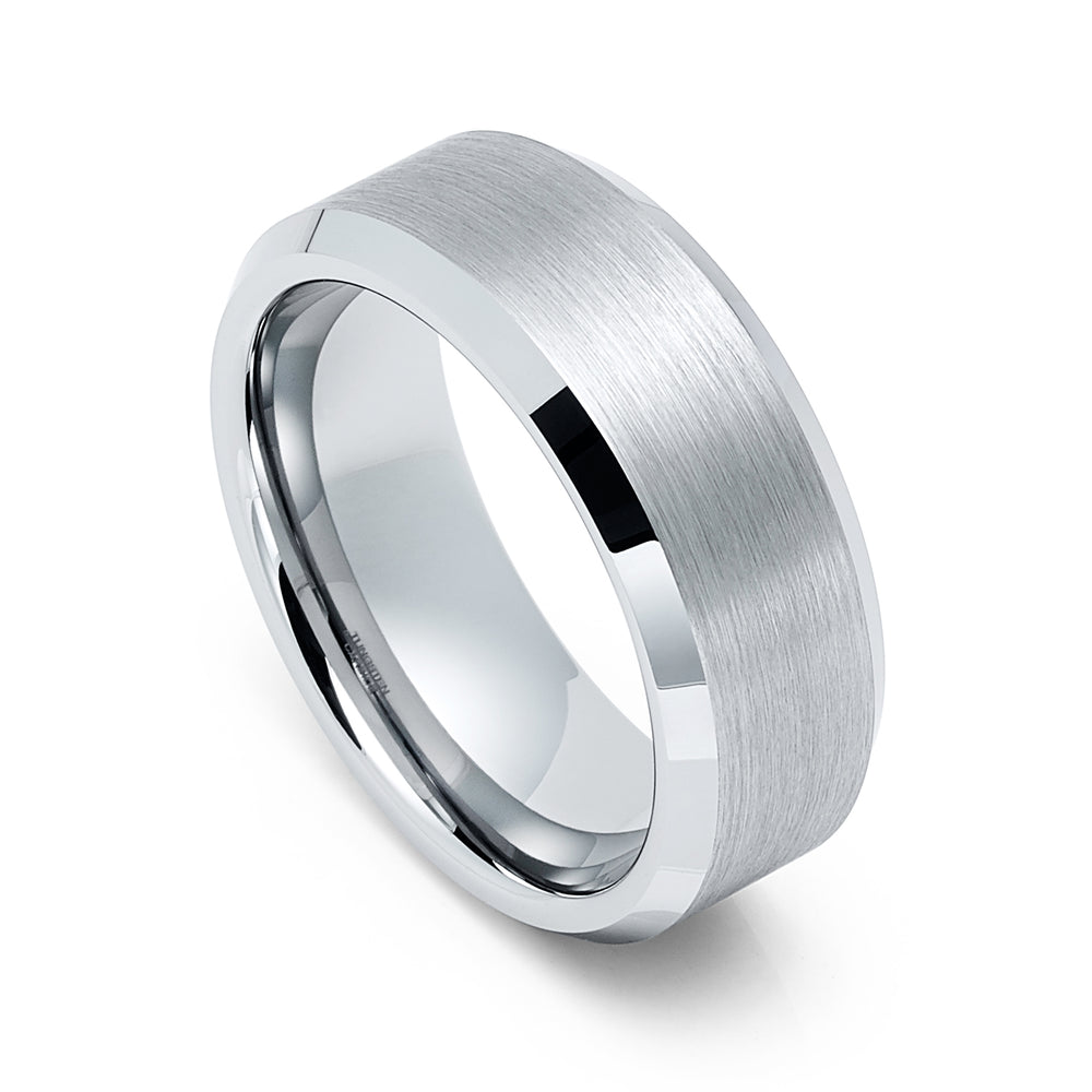 8mm - Silver Tungsten Wedding Band, Brushed Finish, Silver Tungsten Ring,