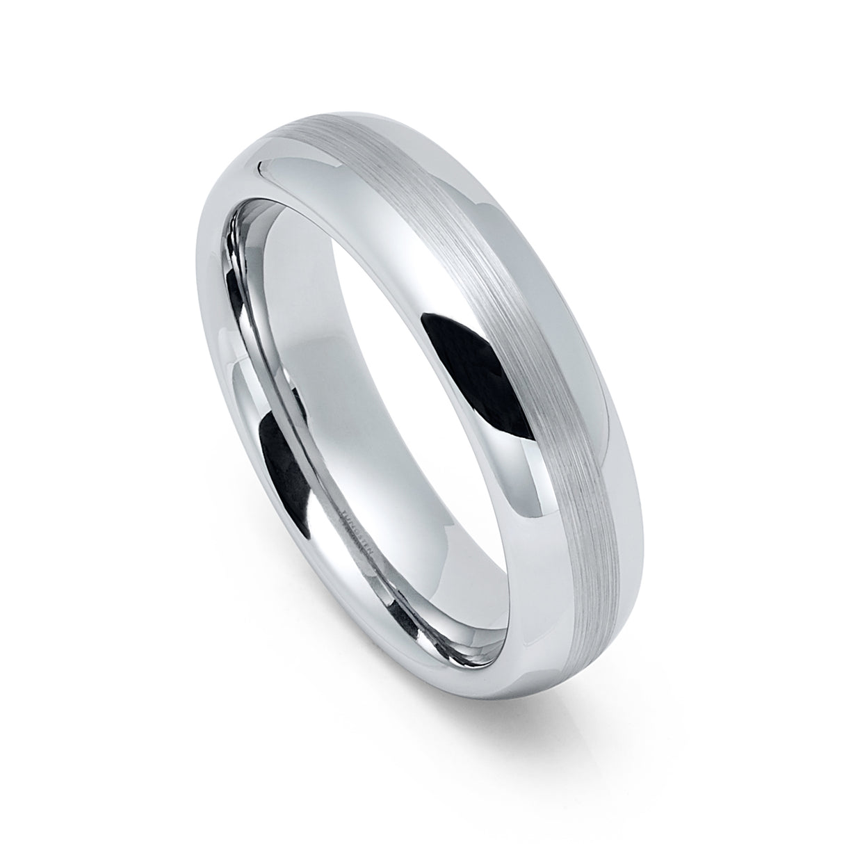 6mm Silver Tungsten Carbide Wedding Band Brushed Center Dome Ring